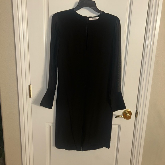 Givenchy 100% Silk Black Midi Long Sheer Sleeve Zip Back Dress Size 36 - Picture 3 of 7